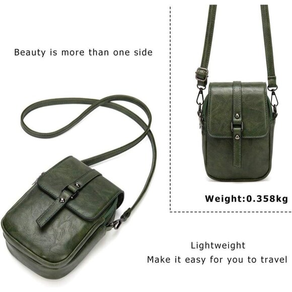 Women's Green Vintage Cross Body Phone Bag Small Messenger Shoulder Handbag - Picture 6 of 7